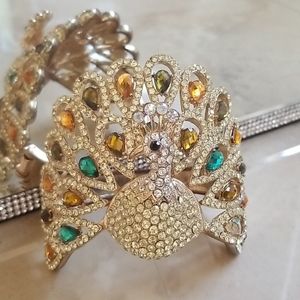 Goldtone Multi-Jeweled Peacock Bracelet/Cuff